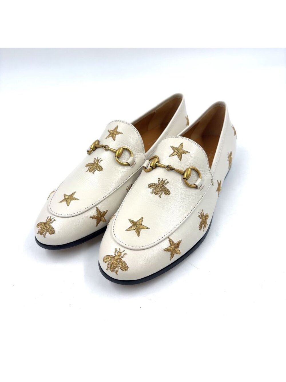 Gucci Jordan Horsebit Leather Gold White Loafers